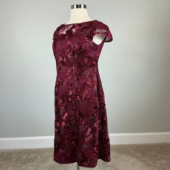 Alex Evenings Red Sequined Lace Cocktail Dress Size 24W Short Sleeve A-Line Midi - Picture 4 of 14